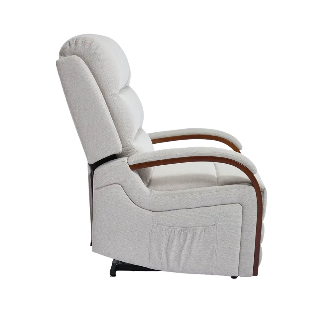 Power Lift Recliner Chair With Massage & Heat For Elderly, Dual Motor Electric Lift Recliner, Egyptian Velvet Fabric Upholstery, Side Pockets, Beige