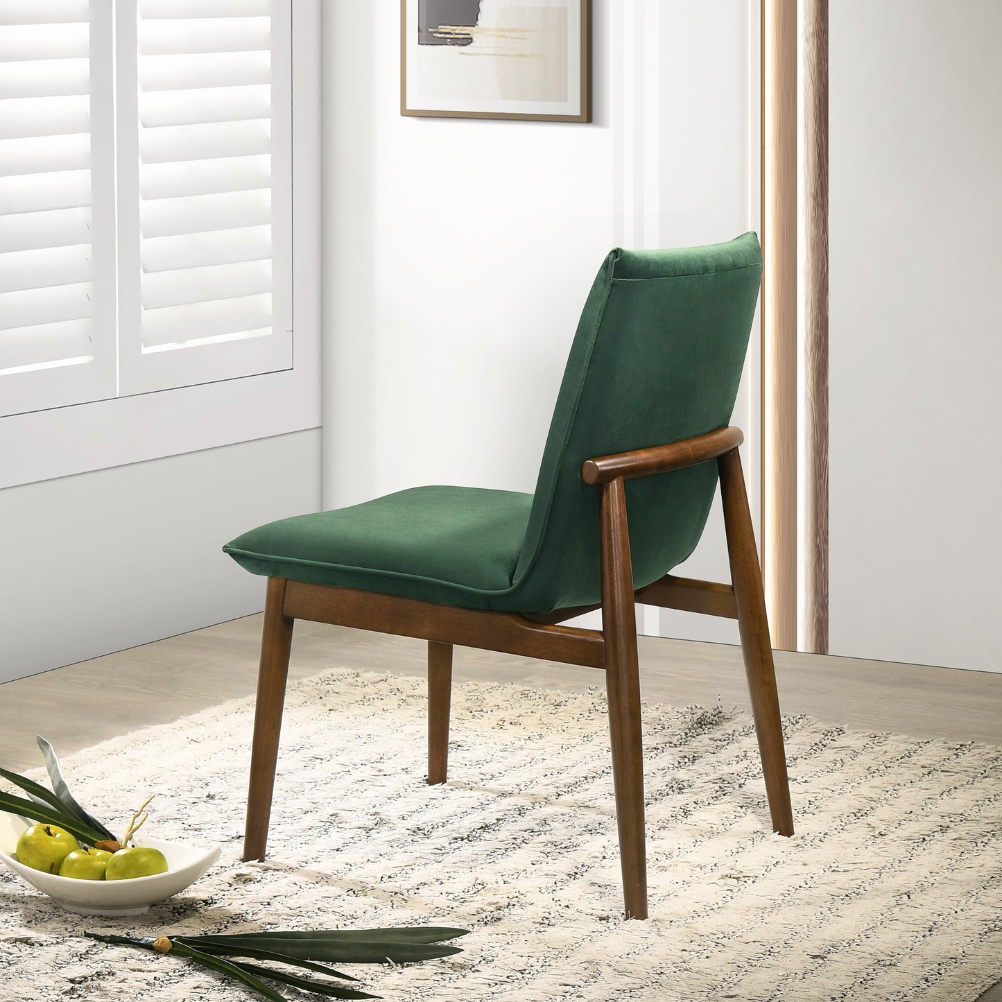 Monza Dark Green Velvet Dining Chair   Set Of 2   35  H X 20.3  W X 24.4  D With Solid Wood Legs Walnut Dining Chairs