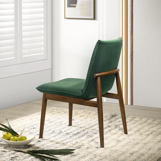 Monza Dark Green Velvet Dining Chair   Set Of 2   35  H X 20.3  W X 24.4  D With Solid Wood Legs Walnut Dining Chairs