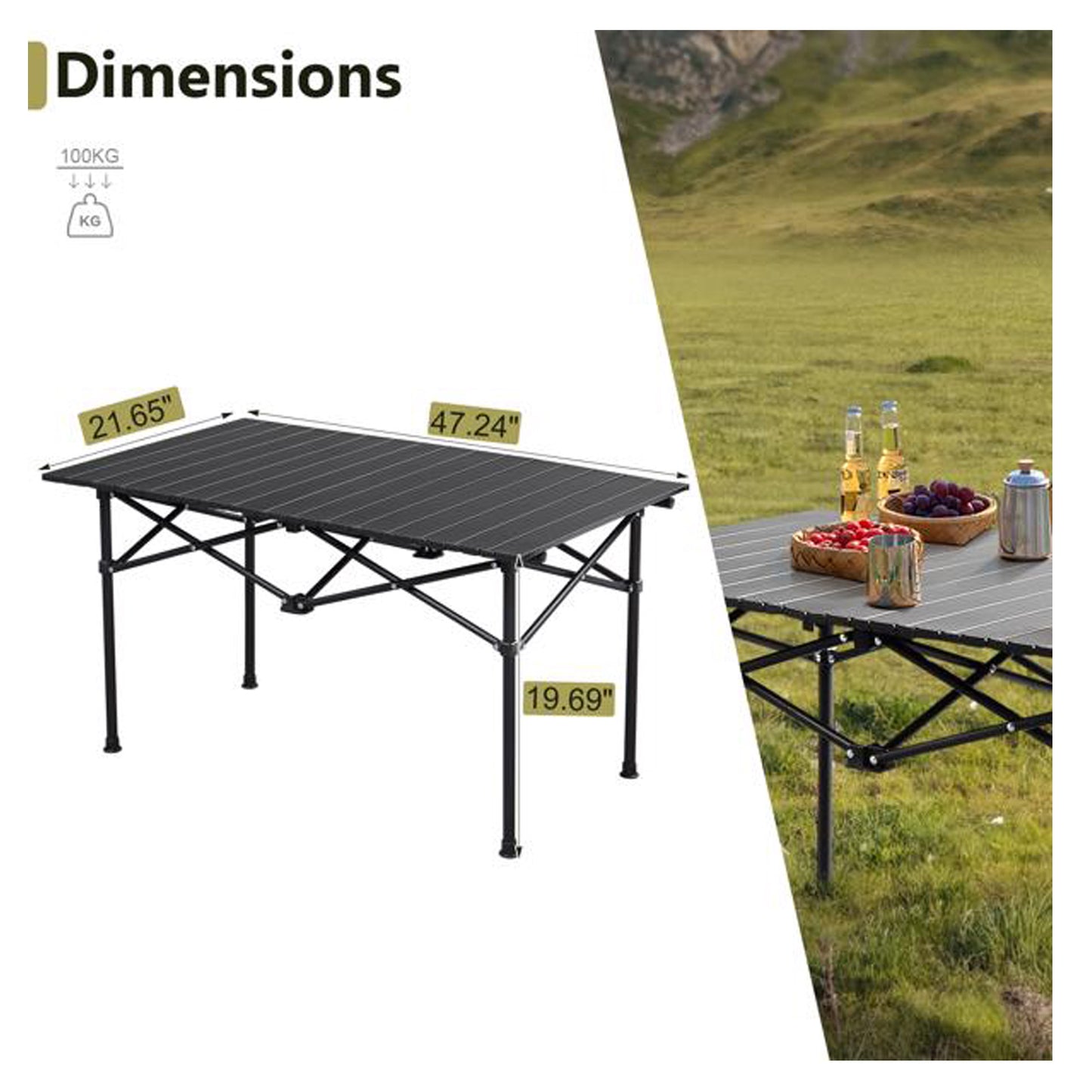 120cm Portable Carbon Steel Camping Table Outdoor Folding Camping Table Portable Ultralight Camping Table Roll-Up Camping Table Folding