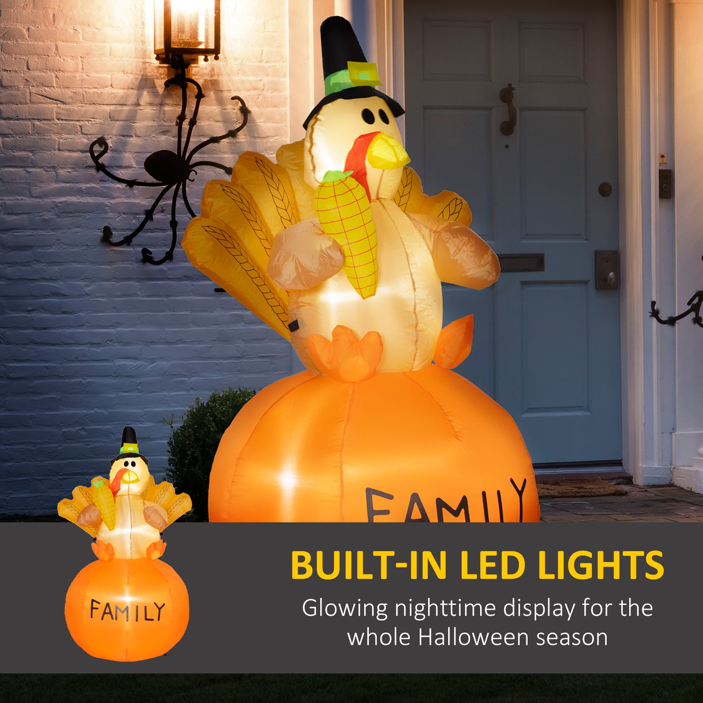 4.9ft Inflatable Thanksgiving Turkey, Blow Up LED Display For Garden Indoor Outdoor
