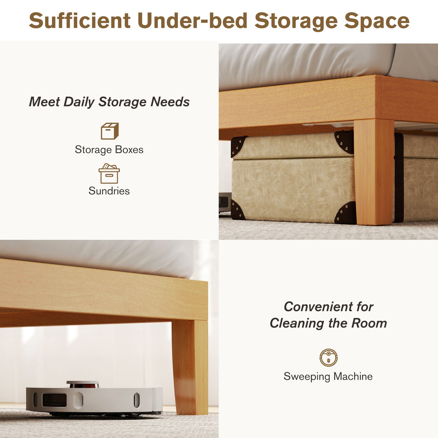 No Need For A Mattress Core. Wooden Platform Bed Frame, With Support Crossbars, And A Mattress Base Made Of Natural Pine Wood.