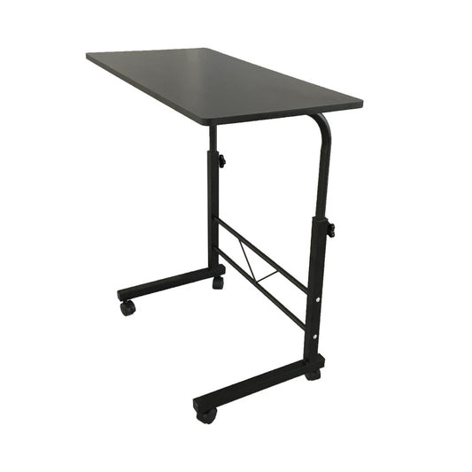 60cm Adjustable Tray Table Rolling Sofa Side Snack Table With Wheels Portable C-Shape Dinner Tray Tables Mobile Wooden Laptop Desk Beside Couch Bed