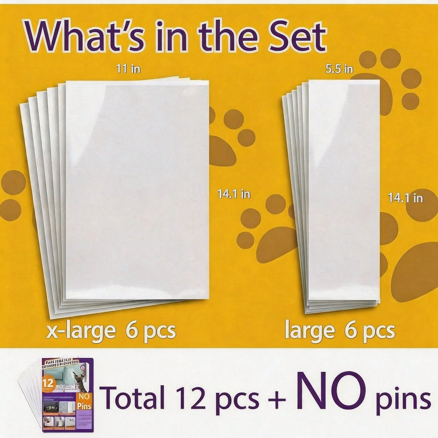 Anti Cat Scratch Protector 12 Pack, 6 Sheets Of 279 358mm And 6 Sheets Of 140 358mm, Single Side Couch Protector, Self Adhesive Cat Tape, Clear Scratch Deterrent For Furniture & Doors, 12P, No Pins