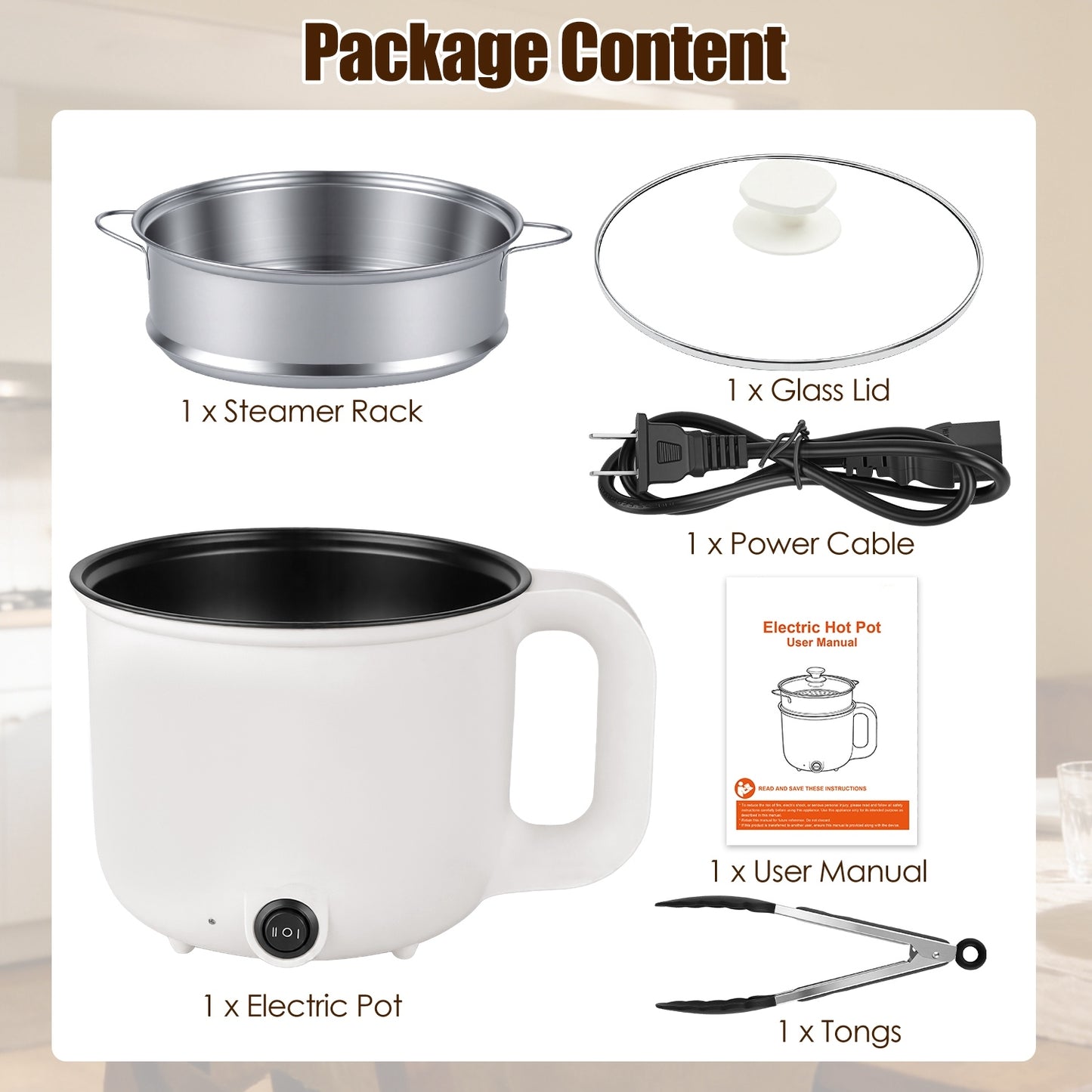 All-in-One Electric Cooking Pot Set With Glass Lid & Tongs, Ceramic Liner Dual Power Hot Pot, Compact Cooker For Dorm Small Apartment Travel