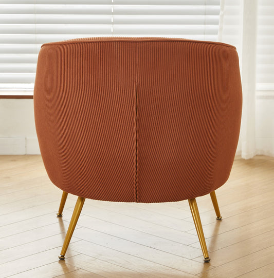 Corduroy Accent Chair With Gold Metal Legs, Modern Upholstered Armchair, Comfy Barrel Chair For Living Room Bedroom
