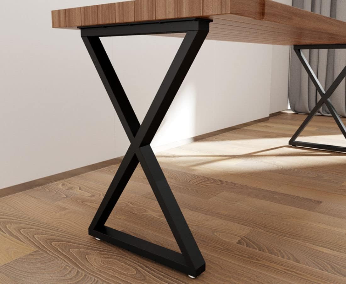 Metal Table Legs 28''x 24'' Heavy-Duty Desk Legs Industrial Furniture Legs For Dinning Table, Computer Table, Office Table 2Pcs-Black