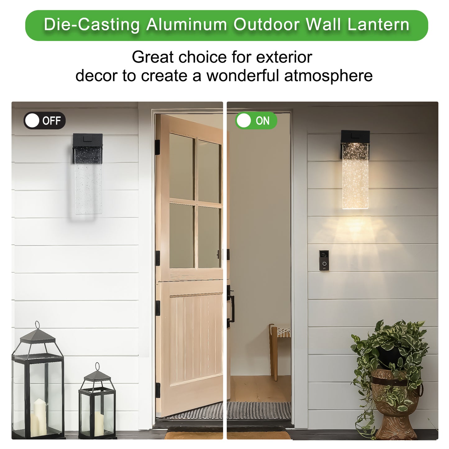 2-Pack Outdoor Wall Light Fixture, Weatherproof LED Wall Sconce With Bubble Crystal And Light Sensor - 12W Per Lamp