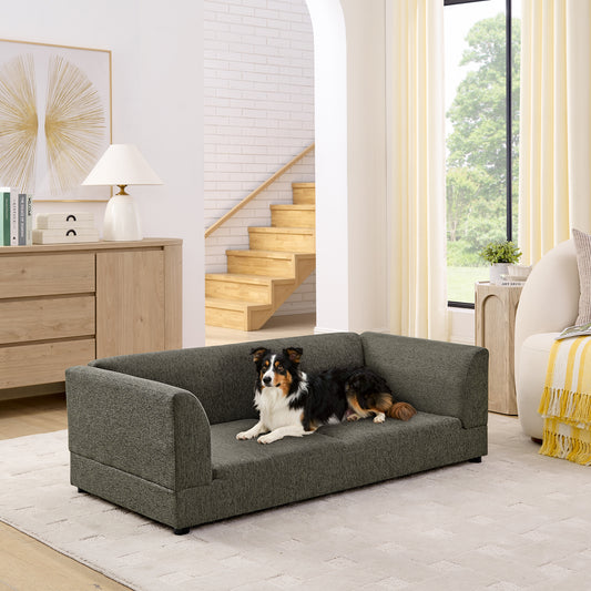 Comfortable Oversized Pet Sofa For Medium Large Dogs - Modern Rectangular Design With Backrest, Armrests & Soft Cushion -Dark Gray 56.x26x17