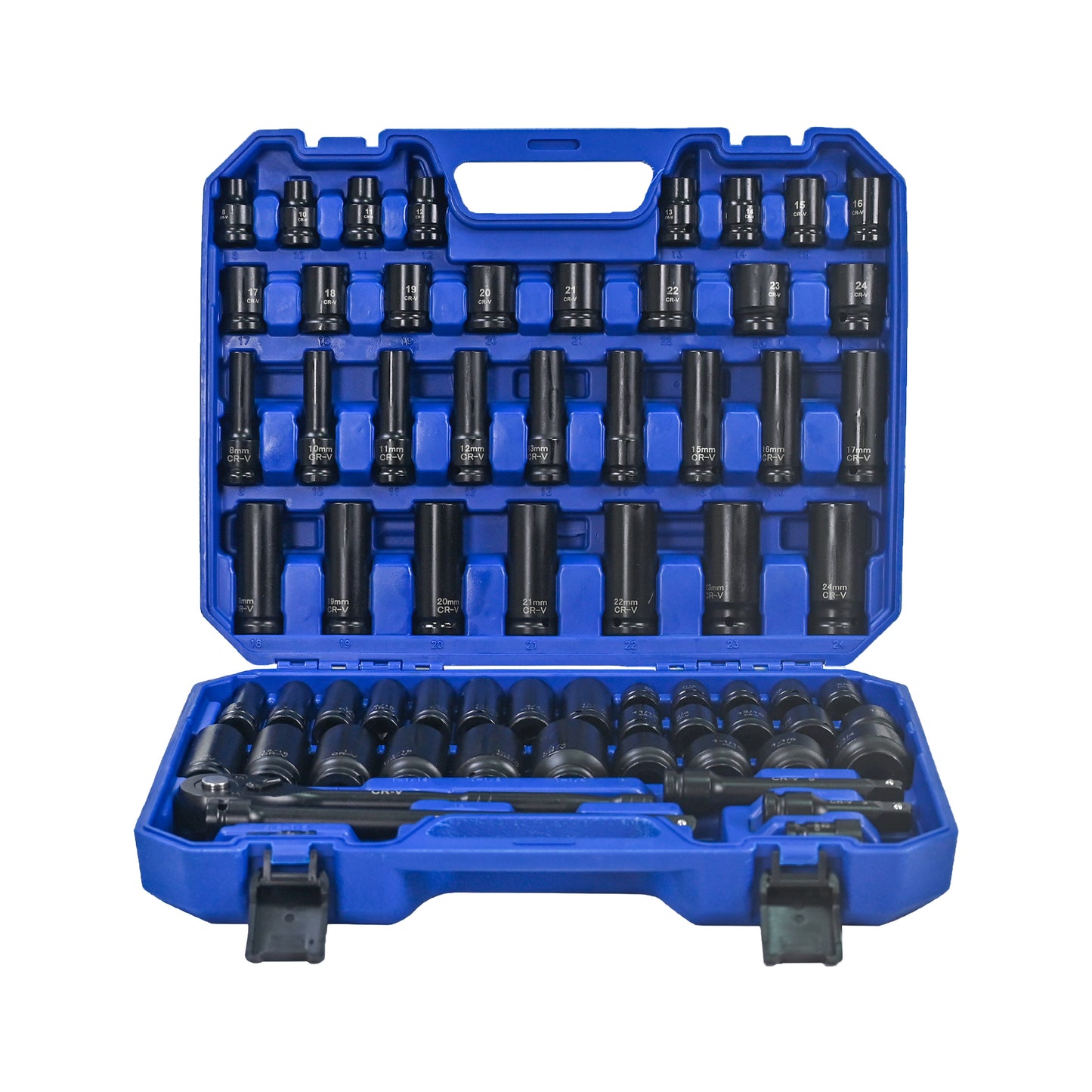 Air Tool And Accessories Kit, 66 Pieces, Long And Short Sets, Universal Short Sets, Extension Rods, Universal Connectors, Ratchet Wrenches, -Black,Blue