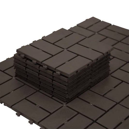 Patio Interlocking Deck Tiles, 12 X12  Square Composite Decking Tiles, Four Slat Plastic Outdoor Flooring Tile All Weather For Balcony Porch Backyard,  Brown, Pack Of 36