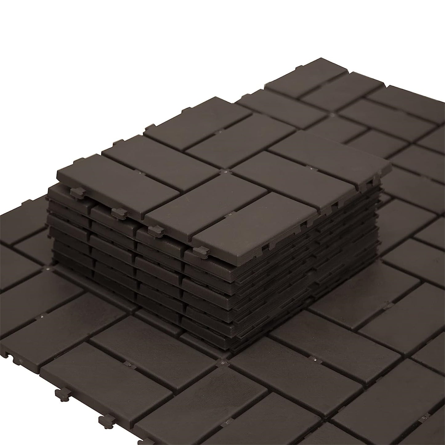 Patio Interlocking Deck Tiles, 12 X12  Square Composite Decking Tiles, Checked Plastic Outdoor Flooring Tile All Weather For Balcony Porch Backyard,  Brown, Pack Of 27