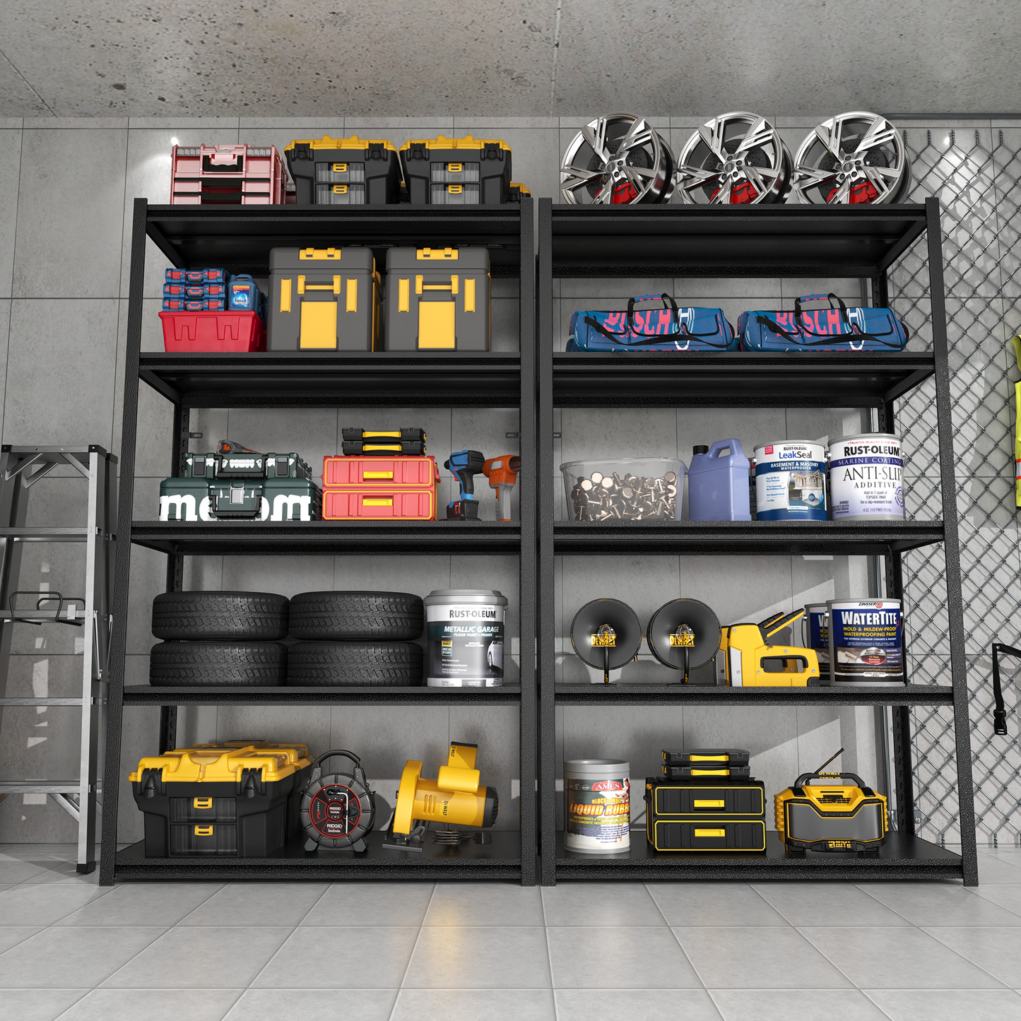 72 H  5 Tier Metal Shelves For Storage Garage Shelving 2000LBS Heavy Duty Storage Shelves Adjustable Garage Shelf Industrial Shelving Unit Storage Utility Rack,47.2 Wx23.6 Dx72 H,Black
