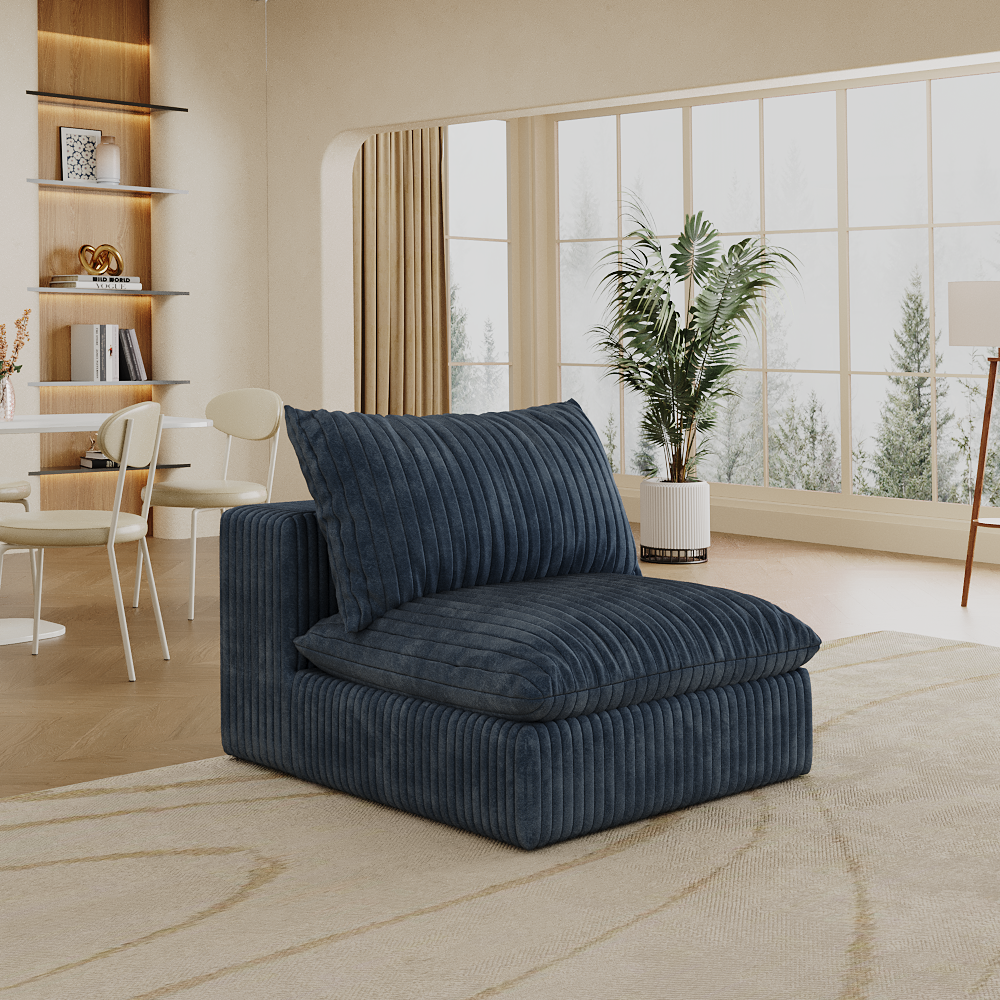 Cloud Sofa,Corduroy Fabric,Deep Seat Couches,Double-layer Design,Removable  Cushion,No Assembly, DIY Combination For Living Room, Bedroom,Conference Room ,Apartment,Blue