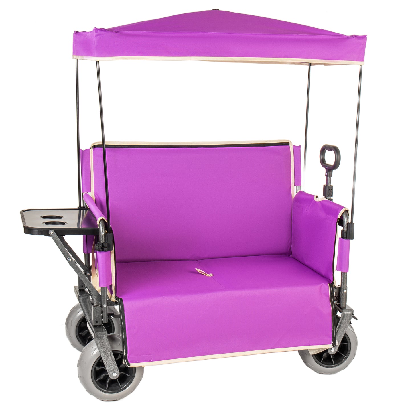 3- In- 1 Collapsible Wagon Converts To Bench Convertible Folding Wagon Cart With Canopy &Rear- Mounted Folding Tabletop  500lbs Heavy- Duty  180L Capacity For Camping  Beach  Garden  Fishing- Purple