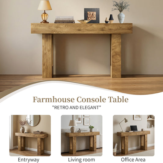 63'' Long Console Table, Farmhouse Entryway Table With Storage, Native Wood Grain Tree Scars, Wooden Rectangular Sofa Table Behind Couch For Entrance, Hallway, Living Room, Foyer  Natural Wood