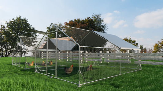 Large Metal Chicken Coop Walk-in Poultry Cage Hen Run House Rabbits Habitat Cage Spire Shaped Coop With Waterproof And Anti-Ultraviolet Cover 13.1L X 9.8 W X 6.4H