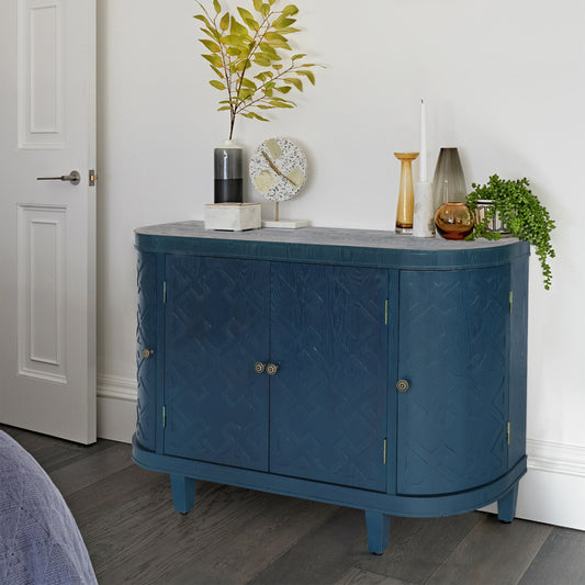 47 Oval Storage Cabinet With 4 Doors,Buffet Sideboard Cabinet With Storage, Fluted Accent Storage Cabinet With Curvy Edge, Sliding Door, Freestanding Credenza, Console Table For Living Room, Kitchen