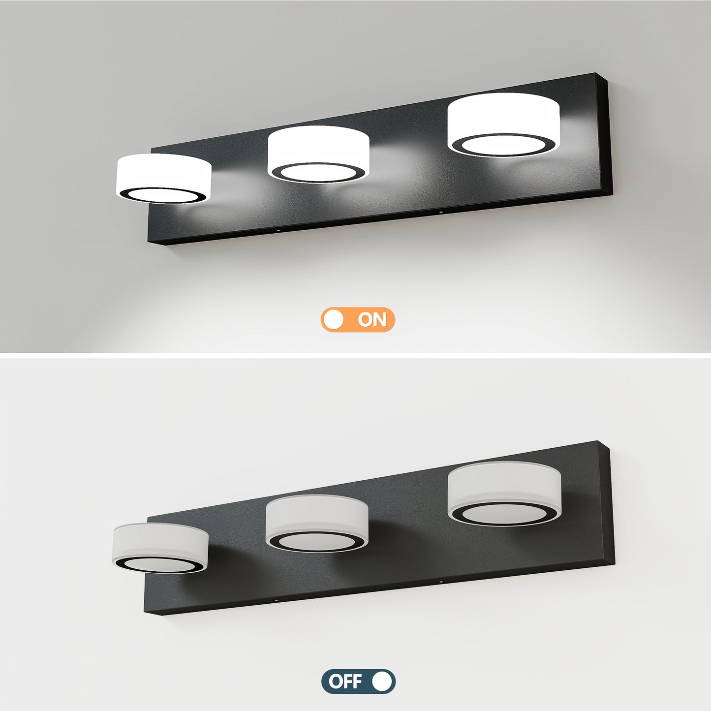 LED 21 Inch Vanity Light White Round Acrylic 3 Light With Black Base Bathroom Wall Lighting Fixture