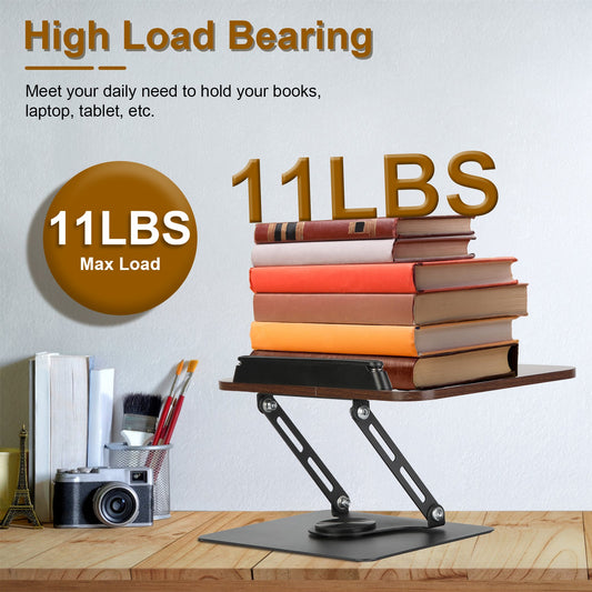 1Pc Book Stand For Reading Foldable Wood Book Holder Reading Rack Paper Stand With Adjustable Height 360 Degree Rotatable Base Dual Paper Clips For Book Sheet Music Laptop Drawing Tablet