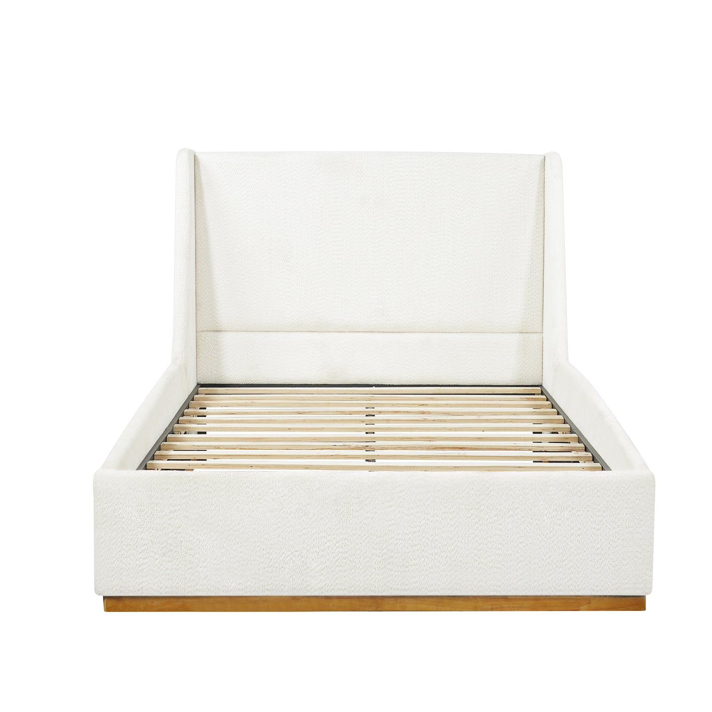 Luxury Upholstered Bed With Wings, White, Queen