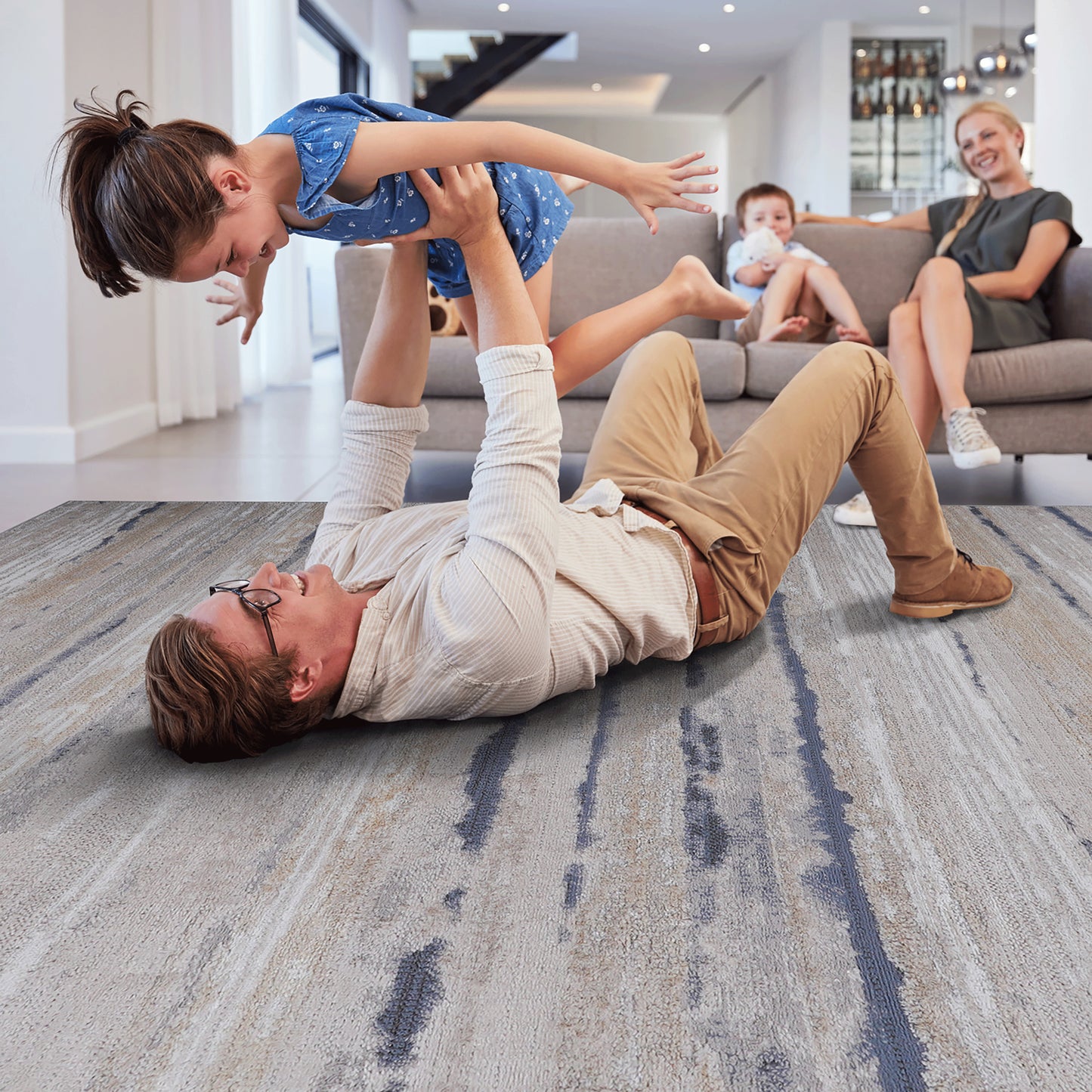PAYAS 2X8 Ivory Blue  Striped Runner Rug