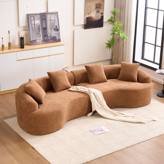 Compression Sponge Sofa Orange Curved Modular Sectional  30D High-Density Chenille Sleeper Couch For Apartment  Living Room 110L