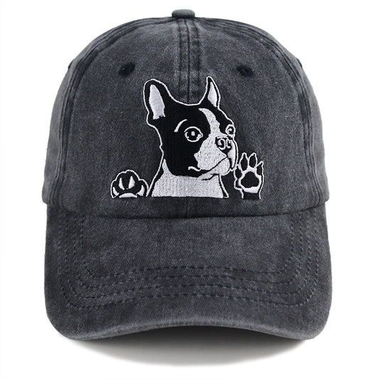 2pcs Boston Terrier Dog Embroidered Baseball Cap - Vintage Washed Cotton Hat, Adjustable Unstructured Low Profile, Cute Pet Cap For Men Women