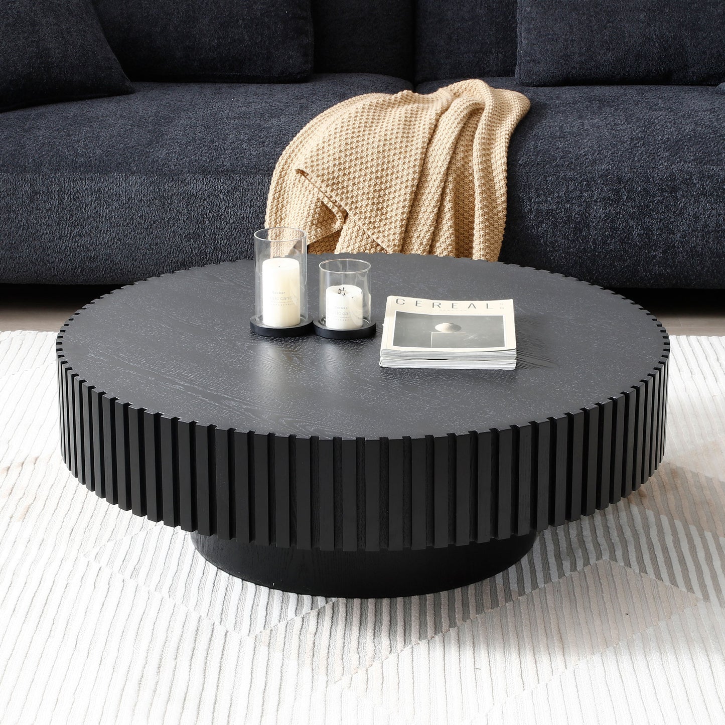 31.49   Nesting Round Wood Coffee Table For Apartment, Modern Living Room Coffee Table With Sturdy Pedestal ,BLACK  Same Sku W876P147627