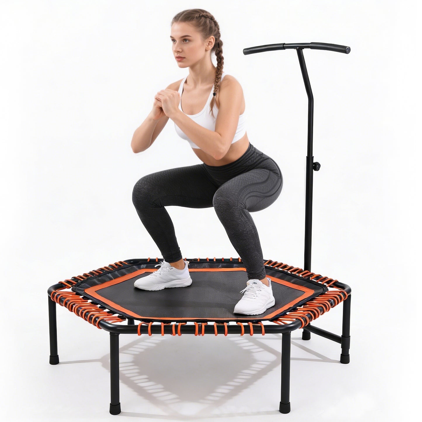 48 Mini Rebounder For Adults With Adjustable Handle Bar, Bungee Ropes, Stable & Quiet, Indoor Outdoor, Whole-Body Workout & Relaxation ,Fitness Trampoline For Home And Gym, Cardio & Strength Training