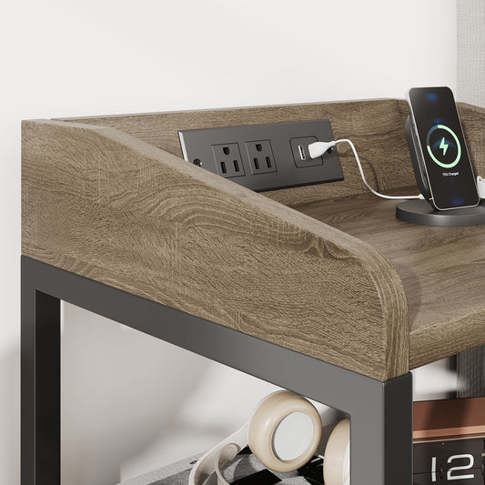 2 Pack Night Stand With Charging Station And Light Bedside End Table With 3 Fabric Drawers 2 USB Ports And Outlets For Bedroom