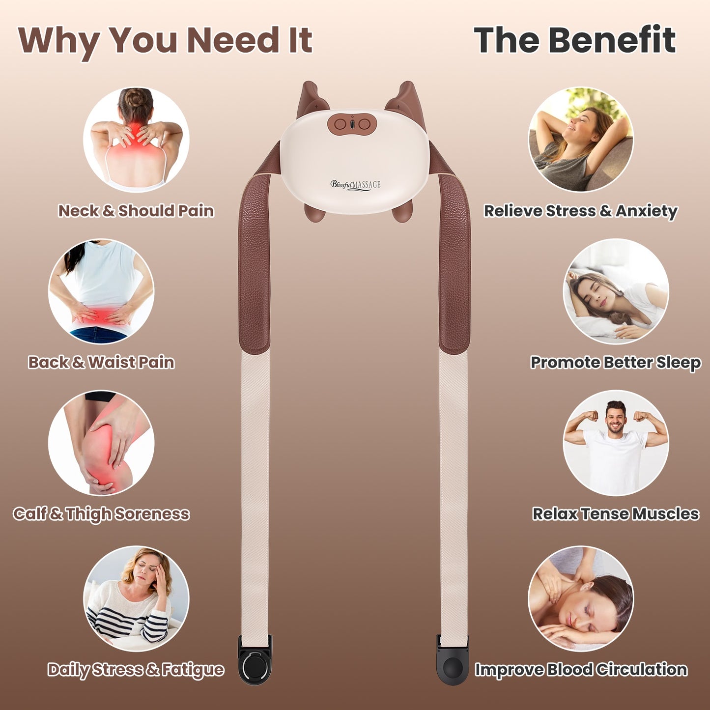 1Pc Human Like Neck Massager With Heat Cordless Neck Massager For Pain Relief Deep Tissue Shiatsu Massager For For Neck Shoulders Back Legs