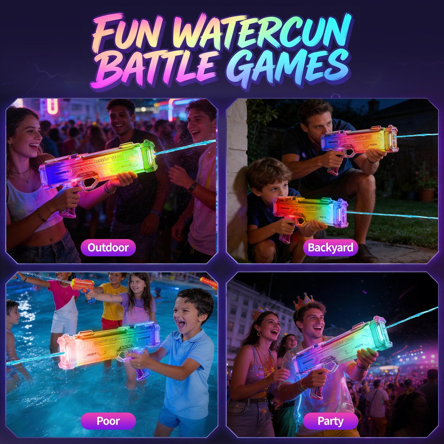Blue Futuristic Electric Water Gun, Rechargeable Transparent Gradient Water Cannon, Continuous Firing, Suitable For Pool, Beach, And Outdoor Water Games.