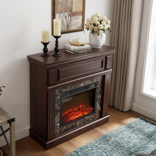 Electric Fireplace With Mantel,fireplace Mantel Surround With 23  Fireplace Insert, Adjustable Flame, Remote Control, Cherry,41.34 Wx14 Dx40 H