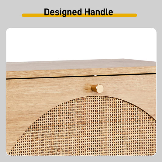 2 Rows Of 4 Dump Buckets With High Feet Arched Rattan Surface Shoe Cabinet Density Board With Triamine 105X24X98cm Original Wood Color