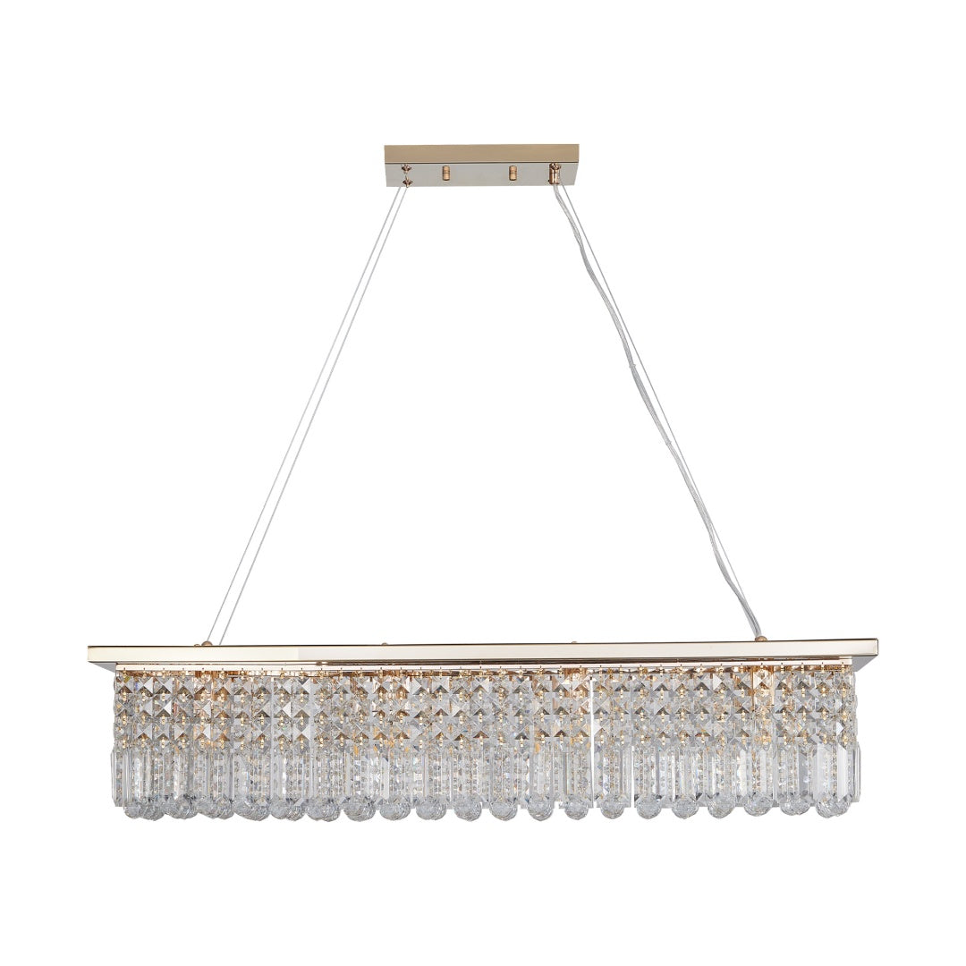Modern Crystal Chandelier For Dining Room 8-Light Gold Rectangle Raindrop Chandelier Contemporary Rectangular Pendant Light Fixture For Kitchen Island Bar L39.4  X W9.8   X H8.7  Bulb Not Included