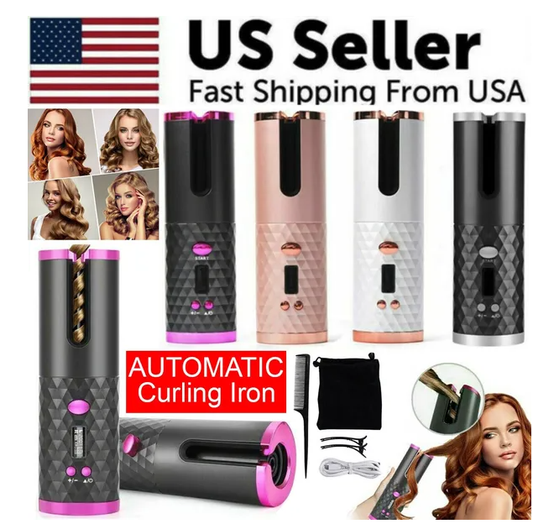 Hair Curler LCD Cordless Auto Rotating Waver Curling Iron Ceramic Wireless USA