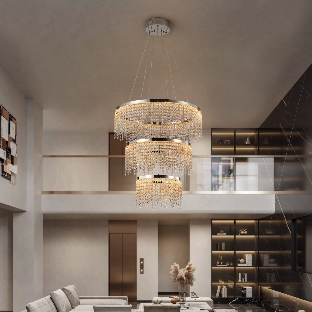 24-inch Crystal Chandelier LED Ceiling Lamp, Adjustable Color Temperature 3000K -4000K-6000K, Height Adjustable, Luxury Round Chandelier, Suitable For Living Room, Dining Room, Bedroom