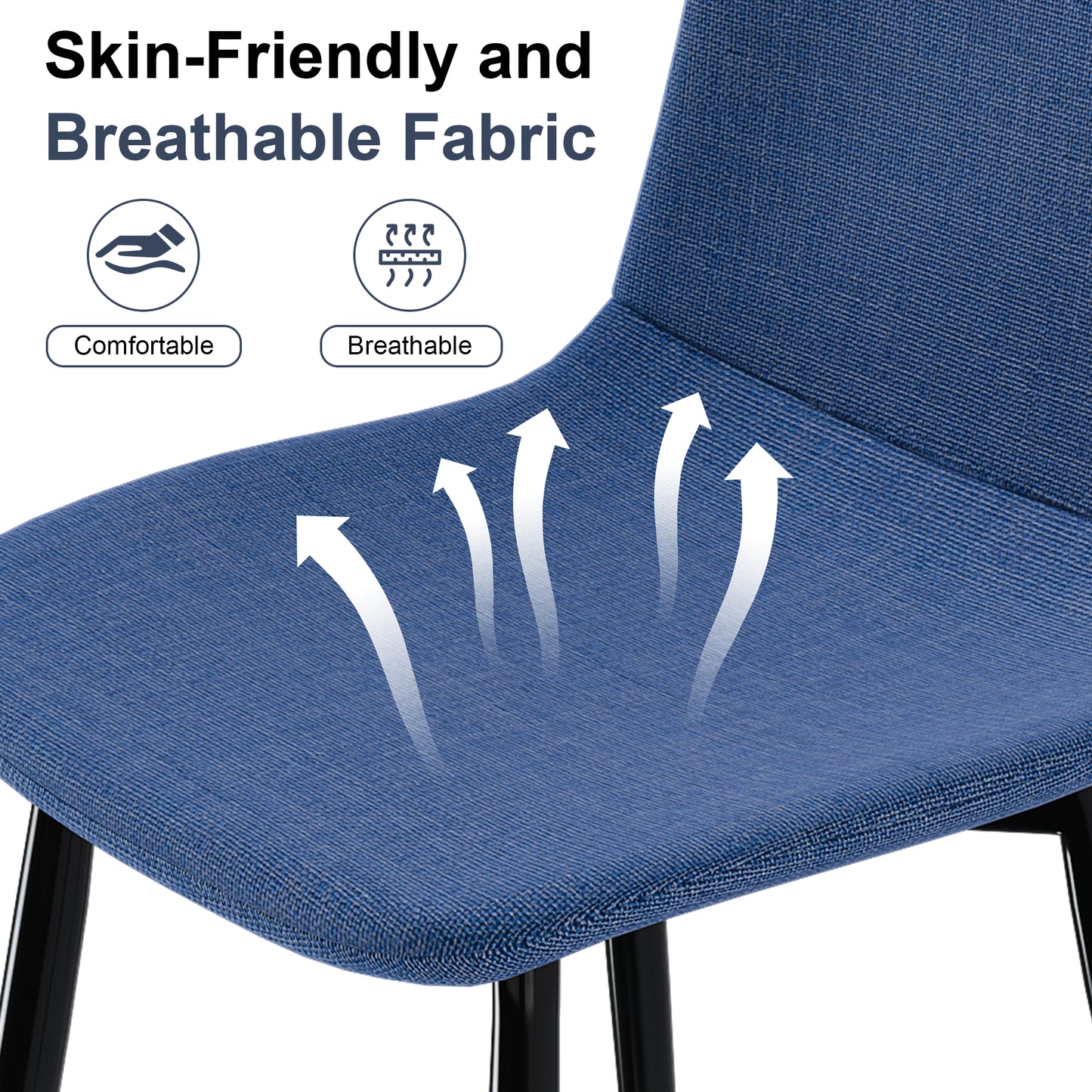 Modern Knit Fabric Dining Chairs With Iron Legs - Restaurant Seating, Comfortable Upholstered Armless Side Chair For Kitchen, Blue Set Of 4