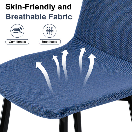 Modern Knit Fabric Dining Chairs With Iron Legs - Restaurant Seating, Comfortable Upholstered Armless Side Chair For Kitchen, Blue Set Of 4