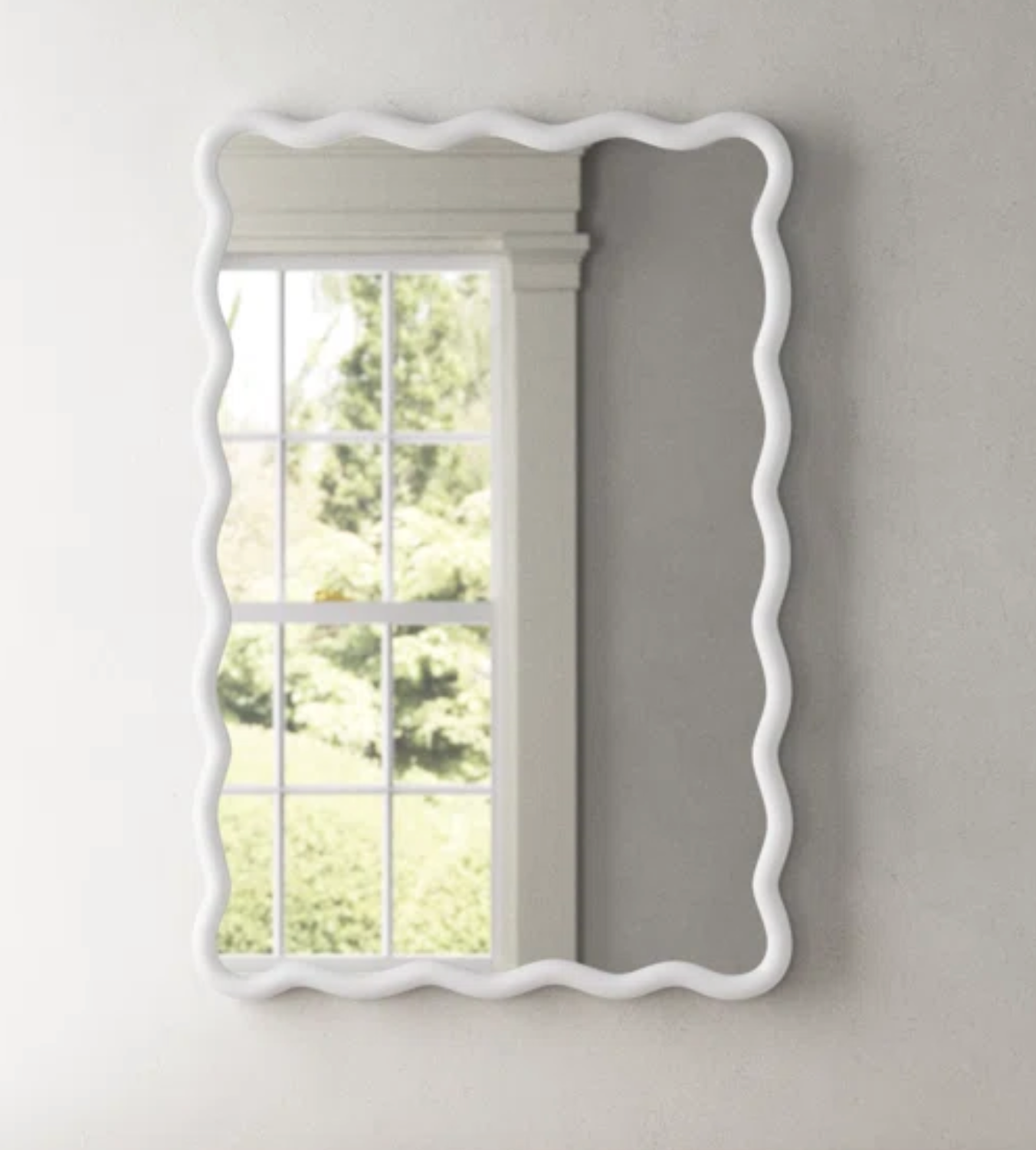 Solid Wood Wavy Rectangle  Mirror-Natural-Wood   40 X 28 Modern Mirror Wall Decor For Bathroom, Bedroom, Living Room, Dining Room, Cloakroom, Entryway