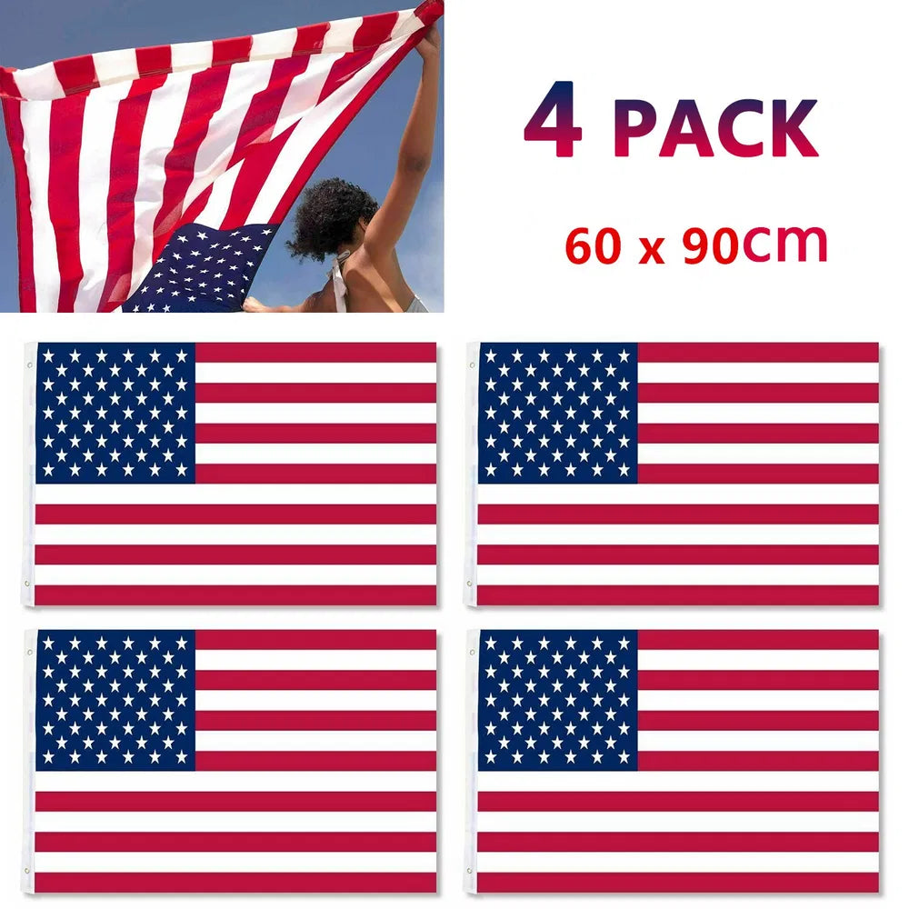 4pcs 2X3FT 60x90cm American Flag USA Flag Printed Nylon Flag National Flag W&Brass Grommets Courtyard Decoration Festival Decoration Flag Logistics Only For USPS. TK&TMEU Only For Self-pickup