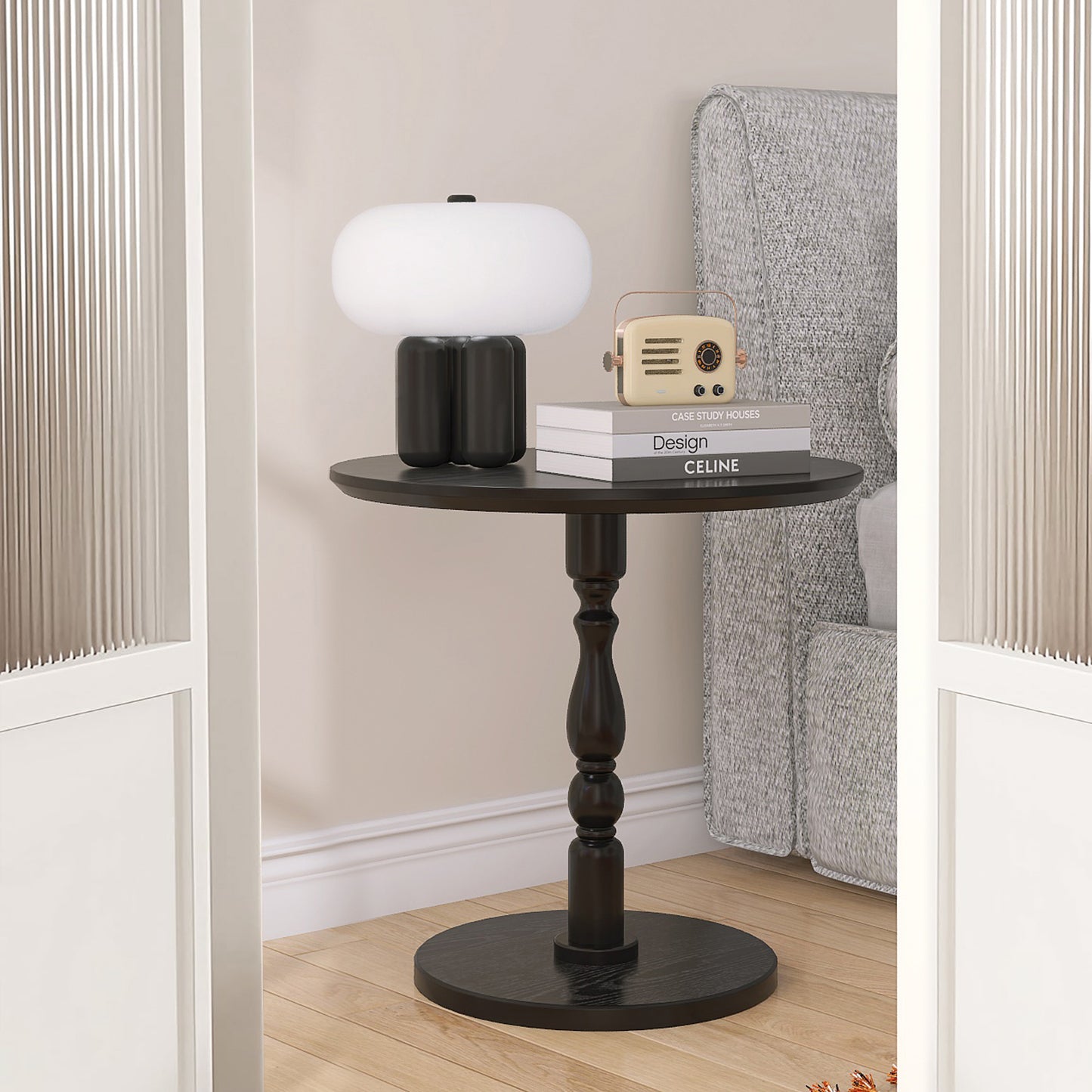23  Black Accent Round Table, Round Side Table, Small Table For Small Spaces, Modern Accent Nightstand With Solid Wood Leg For Living Room, Bedroom, Corners, And Office  Black