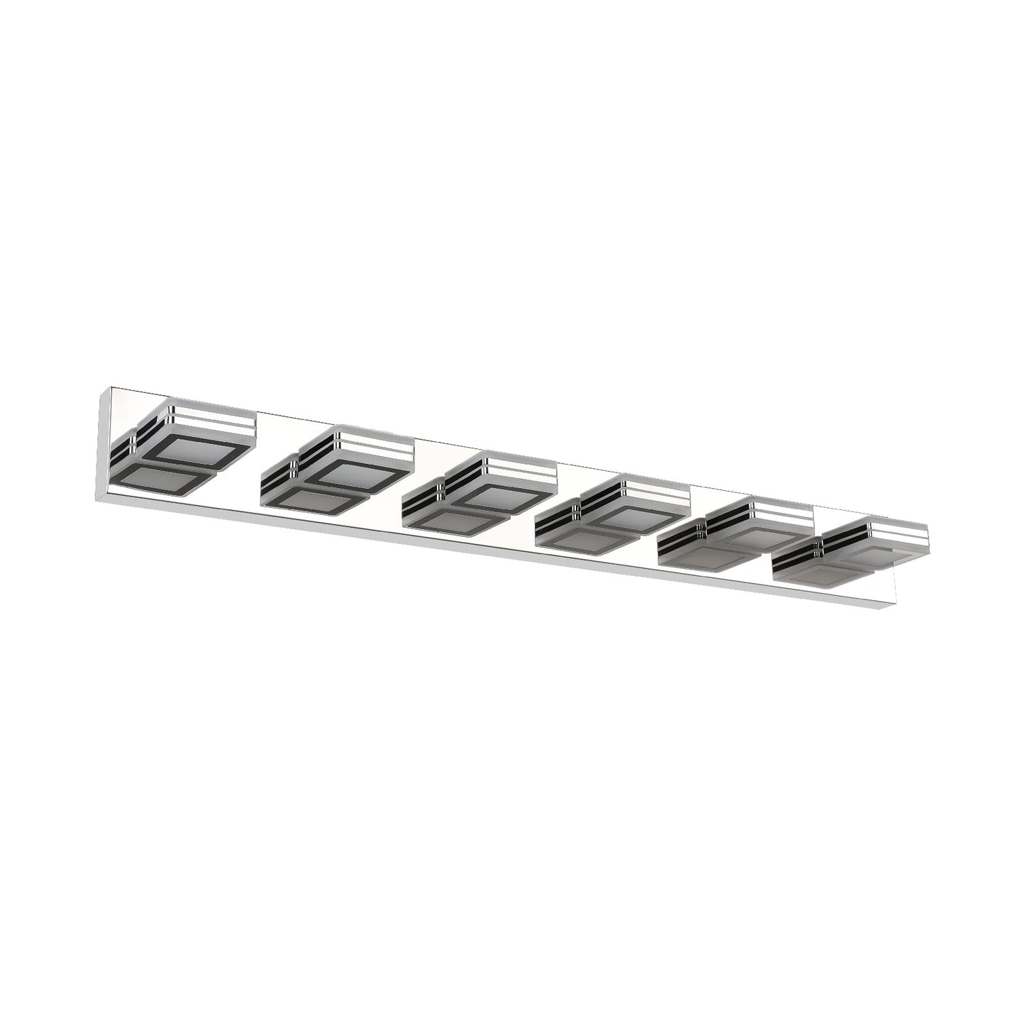 39in  Modern Chrome 6-Light LED Vanity Light, Square Acrylic Lampshades Wall Mount Fixture For Bathroom, Mirror Lighting
