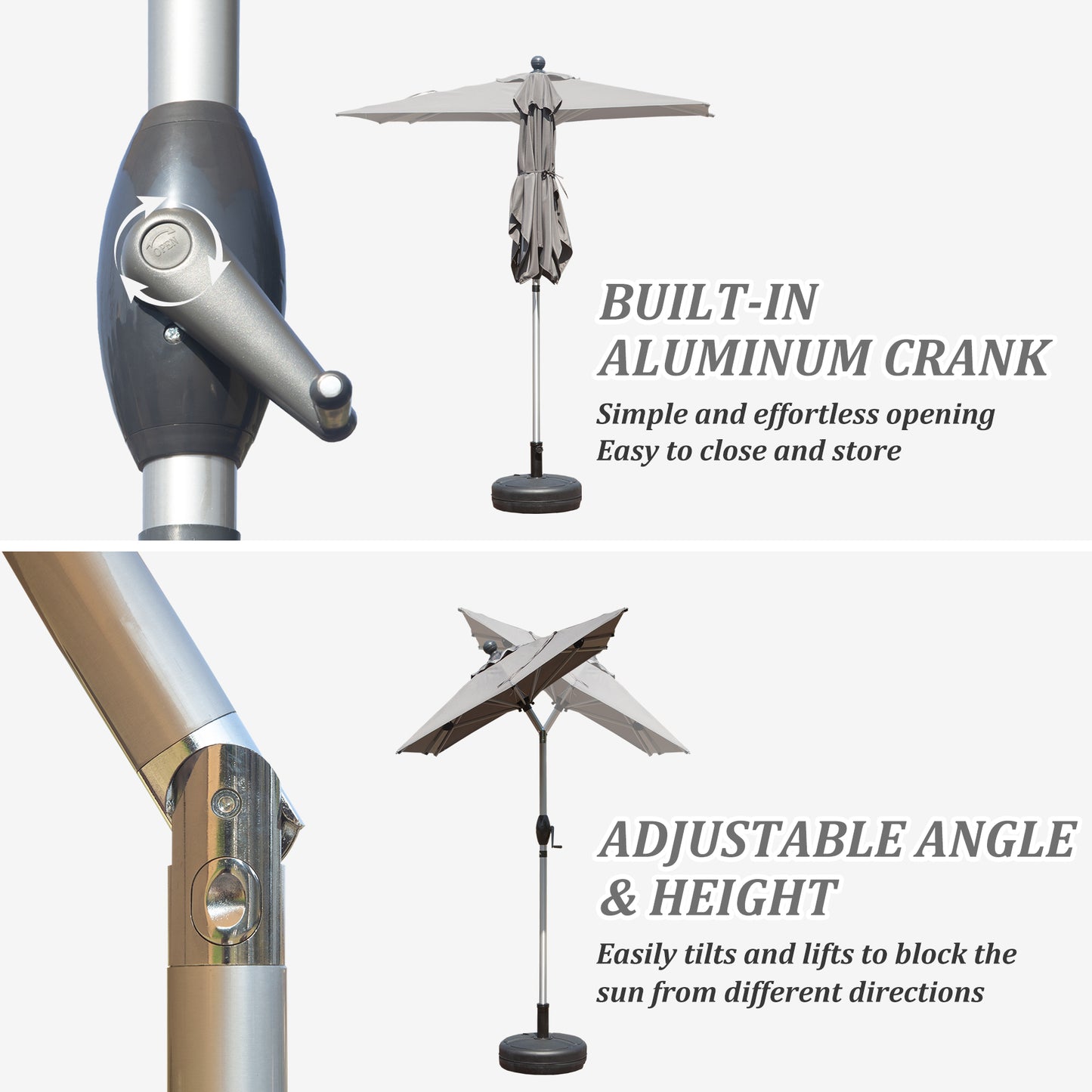 Rectangle Patio Umbrella With Crank Lift And Tilt Function, Grey   Base Not Included
