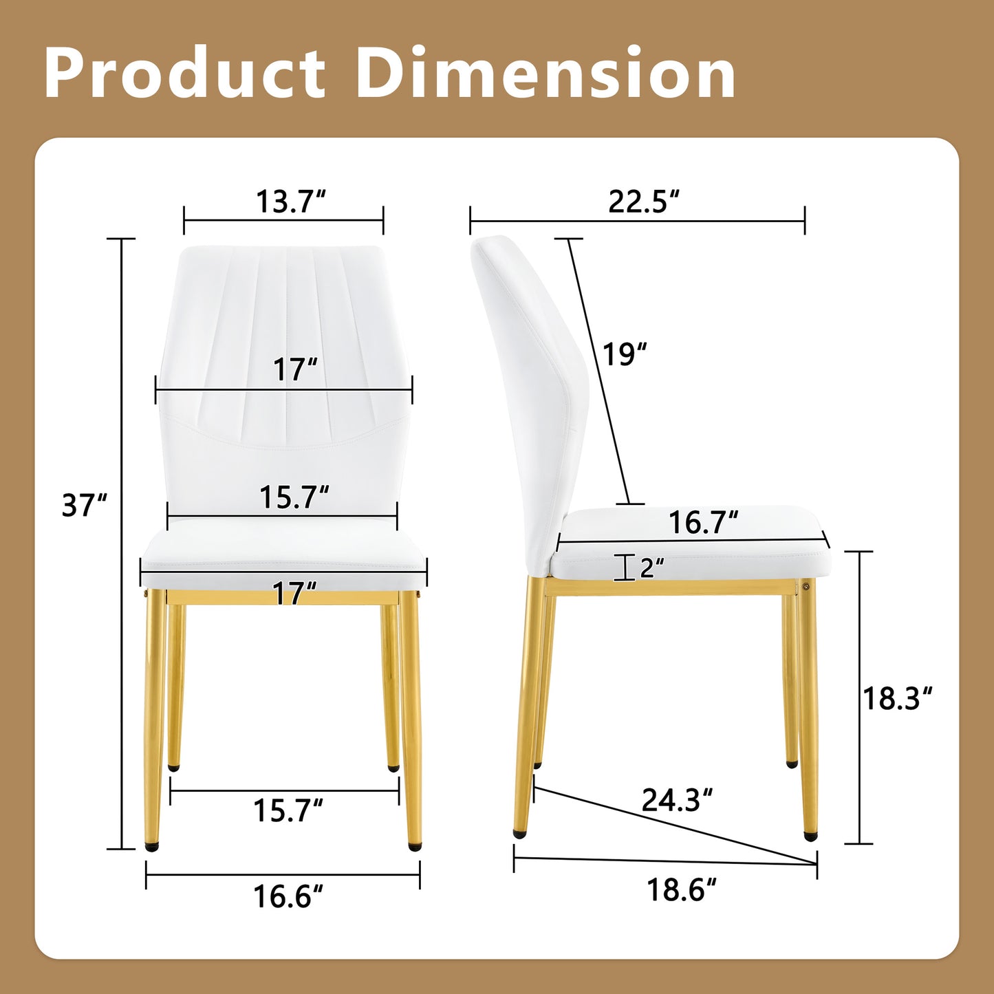 Set Of 6 Gold - And - White Dining Chairs, 37 Inches High Ergonomic PU Backrest, Combines Comfort And Style.Perfectly Blends Comfort And Elegance, Injecting More Comfort And Style Into Dining Time.