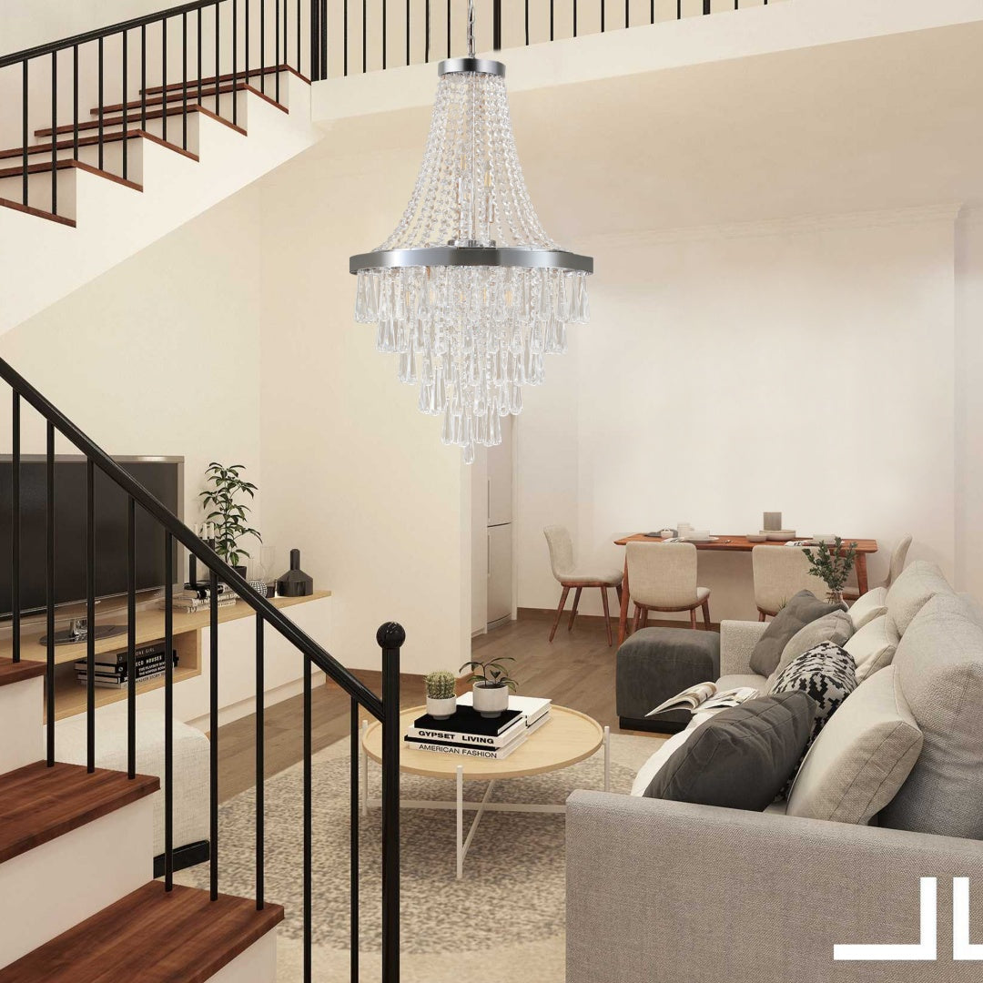 Same As W1340P143191-L5004-500-C  20  Chrome Crystal Chandelier With Adjustable Height, Modern Ceiling Light Fixture For Living Room, Dining Room, Staircase, 11-Light E12 Bulb Base  No Bulbs