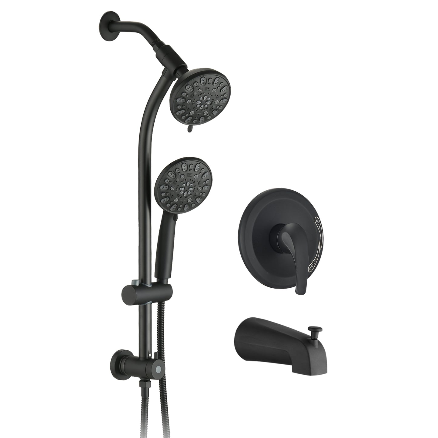 Drill-Free Stainless Steel Slide Bar Combo Rain Showerhead 7-Setting Hand, Dual Shower Head Spa System With Tup Spout  Rough-in Valve Included