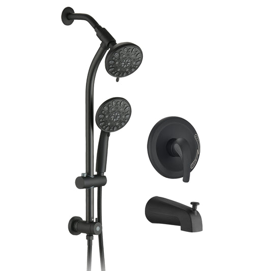 Drill-Free Stainless Steel Slide Bar Combo Rain Showerhead 7-Setting Hand, Dual Shower Head Spa System With Tup Spout  Rough-in Valve Included