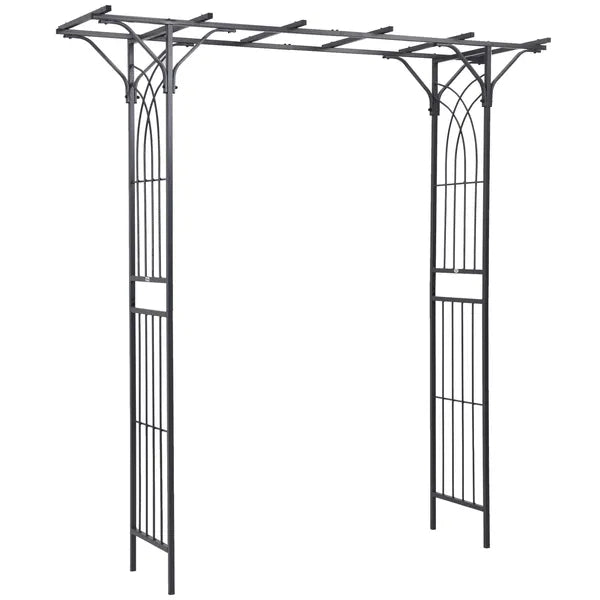 Garden Trellis Arch 82inch Steel Elegant Scrollwork For Weddings & Gardens Brown